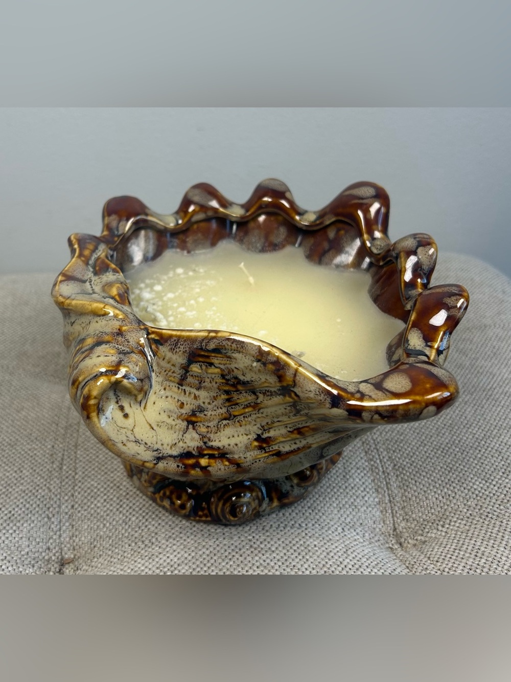 Vintage Majolica Ceramic Seashell Shell Nautical Planter Bowl Candle Holder